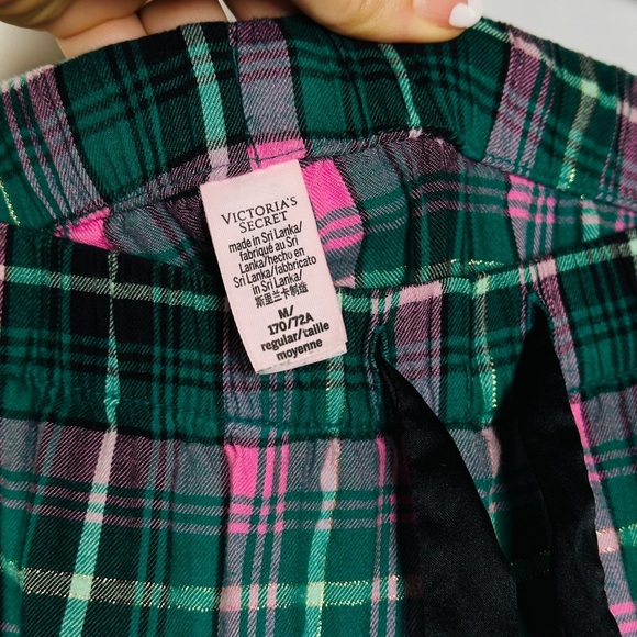 Victoria’s Secret Plaid Flannel Pajama Set Cotton Modal Loungecore M Pink Green - Picture 11 of 11